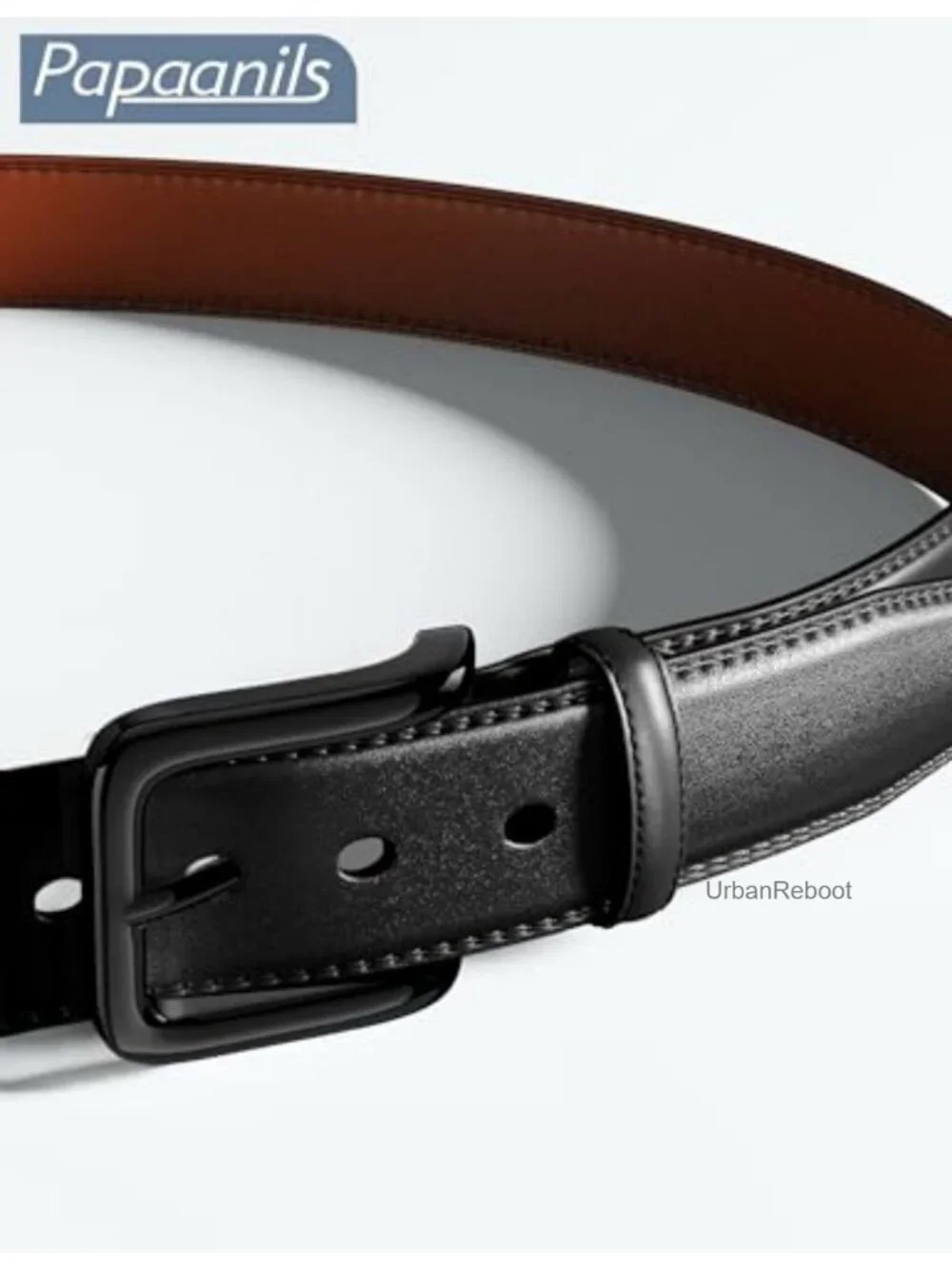 Men's Leather Casual Dress Belt, Adjustable Ergonomic Buckle, 1 3/8